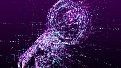 Digital animation of a key sign in the future virtual space. Stock Footage 107292051