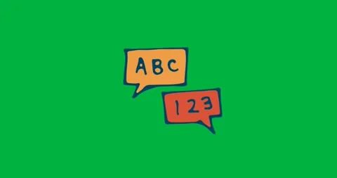 Digital animation of letters and numbers on speech bubble icons against black Stock Footage 325645932