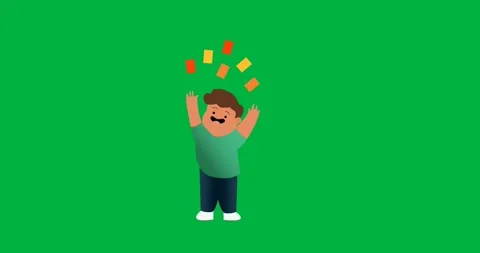 Digital animation of man throwing cards in the air icon against black background Stock Footage 325645879