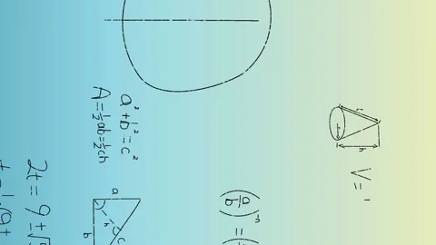 Digital animation of math problems on a green background showcases global Stock Footage 312979105