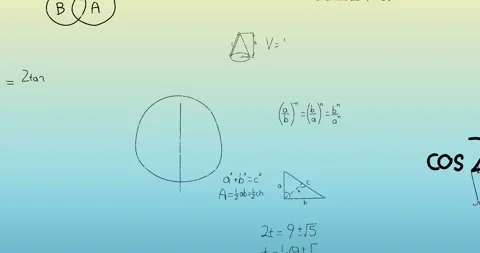 Digital animation of math problems on a green background showcases global Stock Footage 329233674
