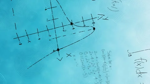 Digital animation of mathematical equations and formulas floating against blue Stock Footage 312582633