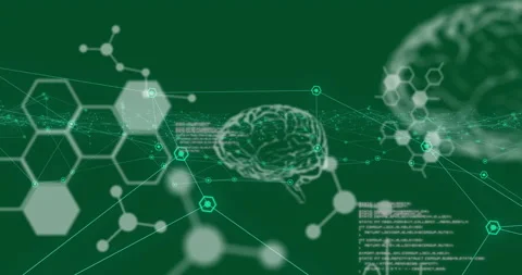 Digital animation of medical data processing and network of connections against Stockbeeldmateriaal 146564444