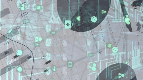 Digital animation merges microprocessor and finance data, highlighting global Vídeo Stock 312567341