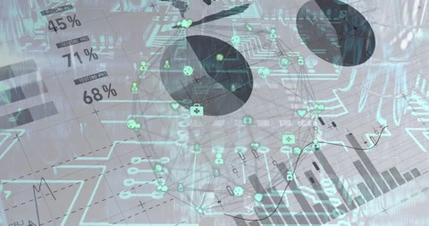 Digital animation of microprocessor connections against financial data Stock Footage 147870519