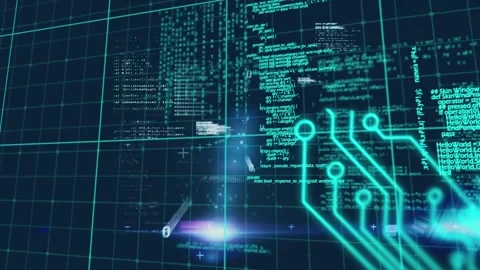 Digital animation of microprocessor connections over data processing on blue Vídeo Stock 157682990