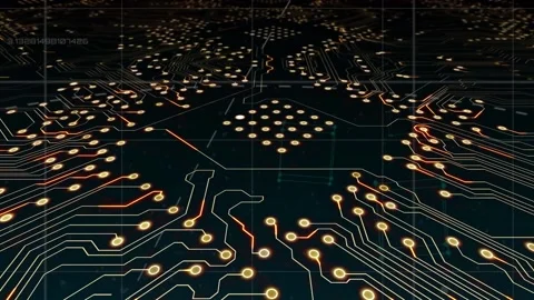 Digital animation of microprocessor connections over data processing against Stock Footage 199288380