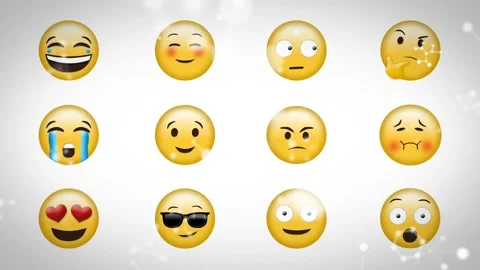 Digital animation of molecular structures floating against multiple face emojis Stock Footage 329710158