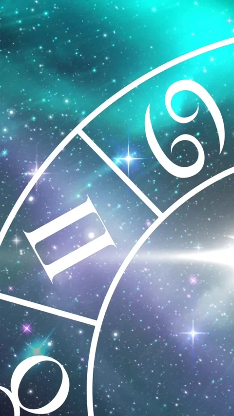 Digital animation of moon and spiral symbols of the zodiac signs in space Stock Footage 342098039