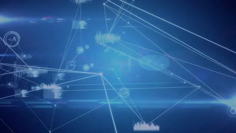 A digital animation of a mountain concept with a glowing graph interface and Stock Footage 328836279
