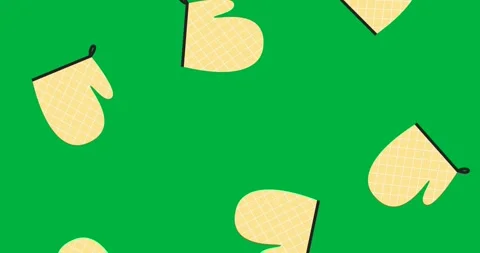 Digital animation of multiple baking gloves icons falling against black Stock Footage 325485163