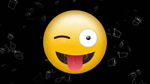 Digital animation of multiple christmas icons over silly face emoji against Stock Footage 330590469