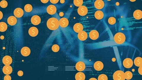 Digital animation of multiple digital icons floating against binary trails on 스톡 동영상 329032378