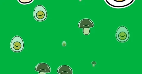 Digital animation of multiple egg and mushroom icons in seamless pattern against Stock Footage 318701742