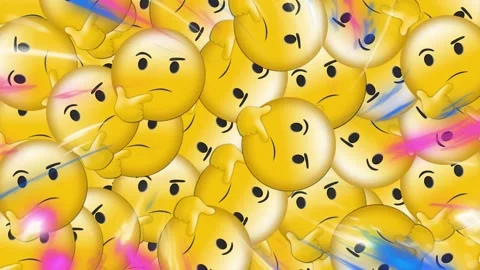 Digital animation of multiple face emojis floating over sale text against Stock Footage 326756725