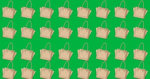 Digital animation of multiple female handbag icons in seamless pattern on black Stock Footage 325645853