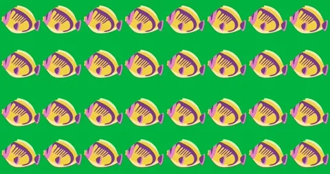 Digital animation of multiple fish icons in seamless pattern against black Stock Footage 318999867