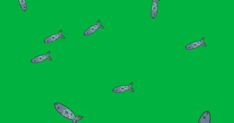 Digital animation of multiple fish icons falling against black background Stock Footage 325566143