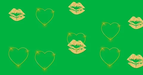 Digital animation of multiple heart and sparkly lips icons floating against Stock Footage 325420739