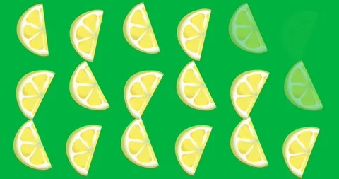 Digital animation of multiple lemon slice icons against black background Stock Footage 318941867