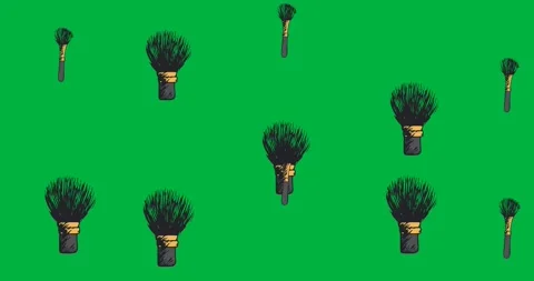 Digital animation of multiple makeup brush icons floating against black Stock Footage 325645788
