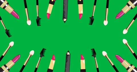 Digital animation of multiple makeup items icons floating against black Stock Footage 325645785