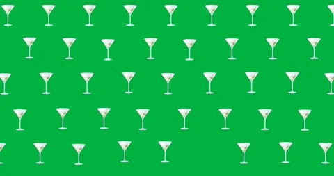 Digital animation of multiple martini glasses icons in seamless pattern on black Stock Footage 318769248
