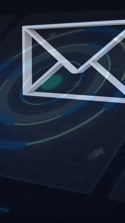 Digital animation of multiple message icons floating against round scanner on Stock Footage 344525800