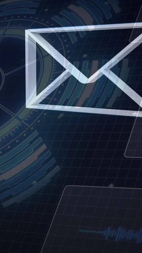 Digital animation of multiple message icons floating against round scanner on Stock Footage 344614444