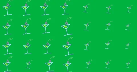 Digital animation of multiple neon martini glasses icons in seamless pattern on Stock Footage 318769253