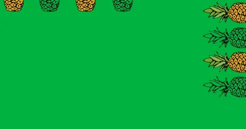 Digital animation of multiple pineapple icons against black background Stock Footage 318941853