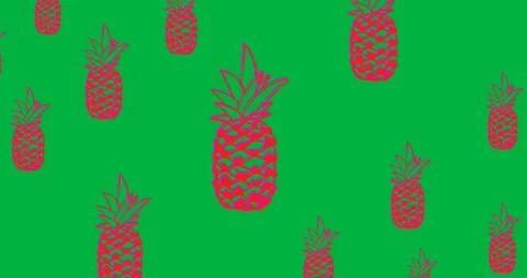 Digital animation of multiple pink pineapple icons against black background Stock Footage 318941979
