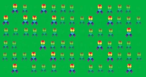 Digital animation of multiple rainbow ribbon icons in seamless pattern against Stock Footage 318862437