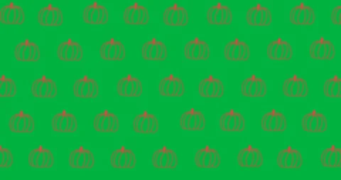 Digital animation of multiple red pumpkin icons in seamless pattern against 스톡 동영상 318862539