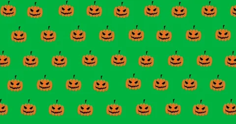 Digital animation of multiple scary pumpkin icons in seamless pattern against 스톡 동영상 318862544