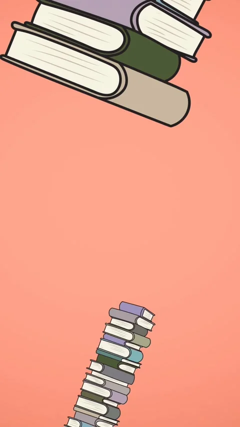 Digital animation of multiple stack of books icons against orange background Stock Footage 319973926