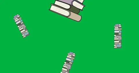 Digital animation of multiple stack of books icons falling against black Stock Footage 325485041