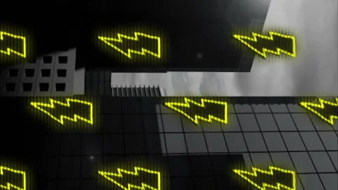 Digital animation of multiple thunderbolt icons in seamless pattern against tall Stock Footage 314121875