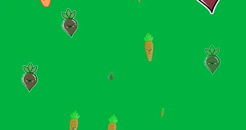 Digital animation of multiple vegetables icons in seamless pattern against black Stock Footage 318701736