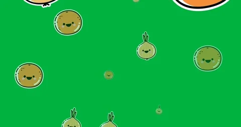 Digital animation of multiple vegetables icons in seamless pattern against black Stock Footage 318701739