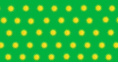 Digital animation of multiple yellow sun icons in seamless pattern against black Stock Footage 318942239