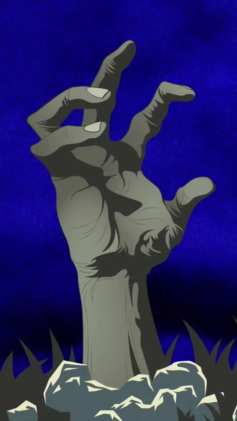 Digital animation of multiple zombie hands against blue smoke effect on black Stock Footage 324610790