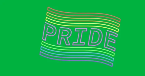 Digital animation of neon pride text over rainbow flag icon against black Stock Footage 318862385