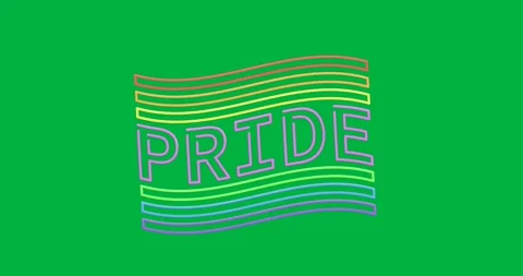 Digital animation of neon pride text over rainbow flag icon against black Stock Footage 318942510