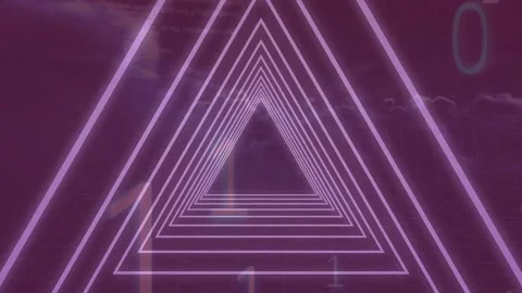 Digital animation of neon triangular hexagonal tunnel in seamless pattern Stock Footage 201613927