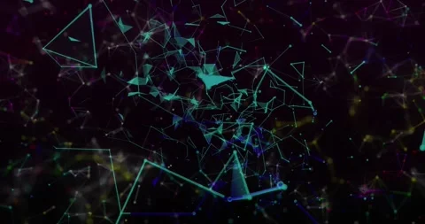 Digital animation of network of connections and plexus floating against black Stock Footage 330167105