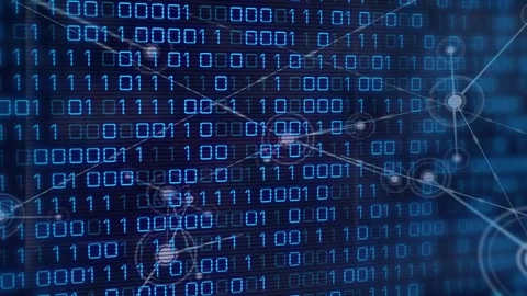 Digital animation of network of connections over binary coding data processing Stock Footage 328009800
