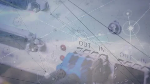 A digital animation of a network of connections over computer server hardware Stock Footage 330167631