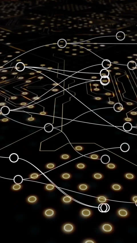 Digital animation of network of connections over microprocessor connections Stock Footage 344524488