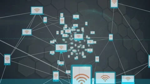 Digital animation of network of digital icons over hexagonal shape pattern Stock Footage 316461342